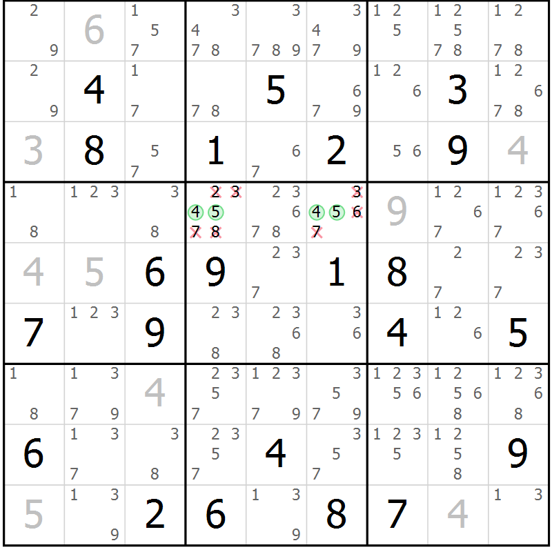 Position des candidats pour la solution de la Gr 16 page 19 du magazine de sudoku Virtuose n° 113