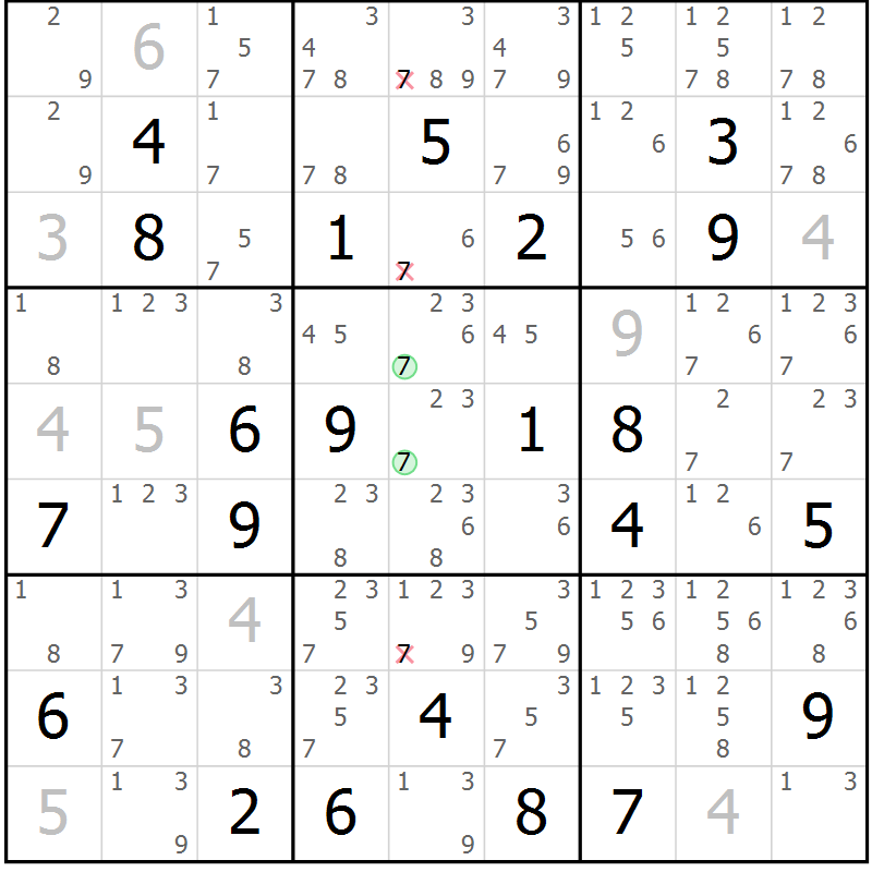 Position des candidats pour la solution de la Gr 16 page 19 du magazine de sudoku Virtuose n° 113