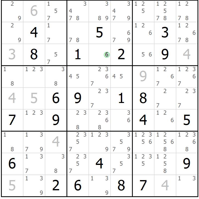 Position des candidats pour la solution de la Gr 16 page 19 du magazine de sudoku Virtuose n° 113