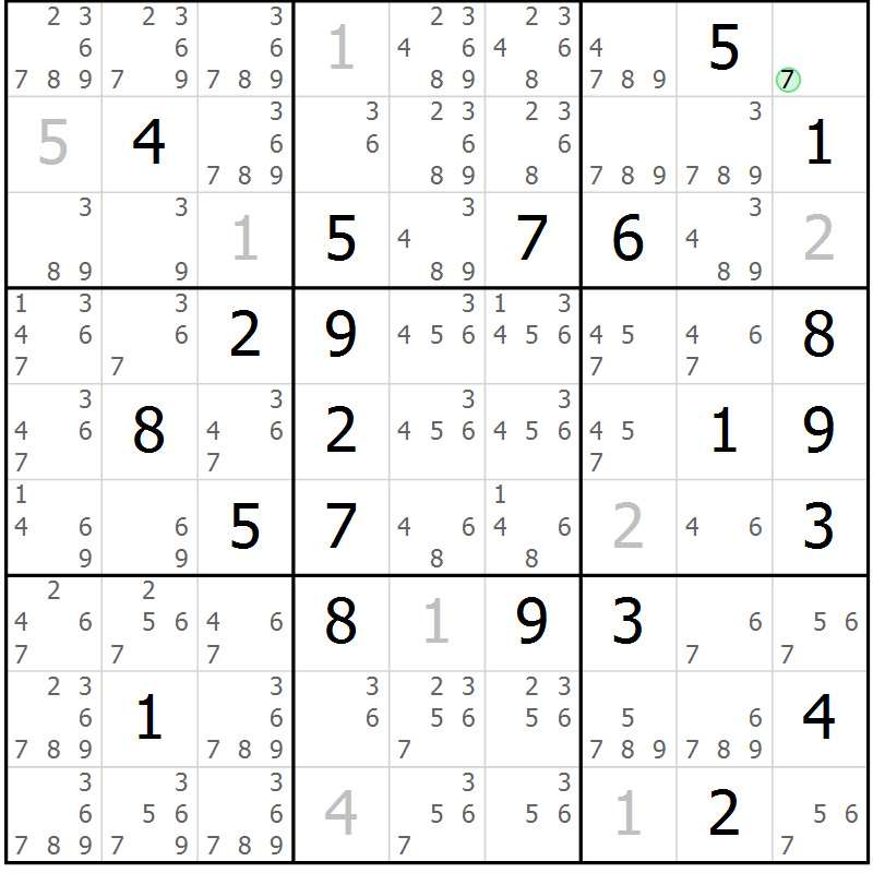 Position des candidats pour la solution de la Gr 17 page 20 du magazine de sudoku Virtuose n° 113