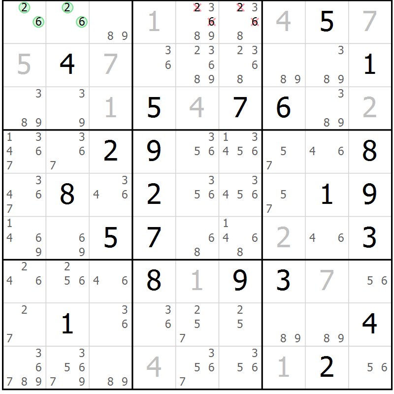 Position des candidats pour la solution de la Gr 17 page 20 du magazine de sudoku Virtuose n° 113