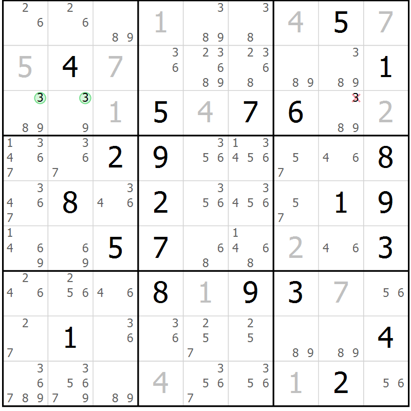 Position des candidats pour la solution de la Gr 17 page 20 du magazine de sudoku Virtuose n° 113