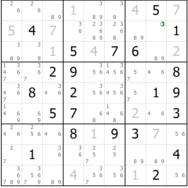 Position des candidats pour la solution de la Gr 17 page 20 du magazine de sudoku Virtuose n° 113