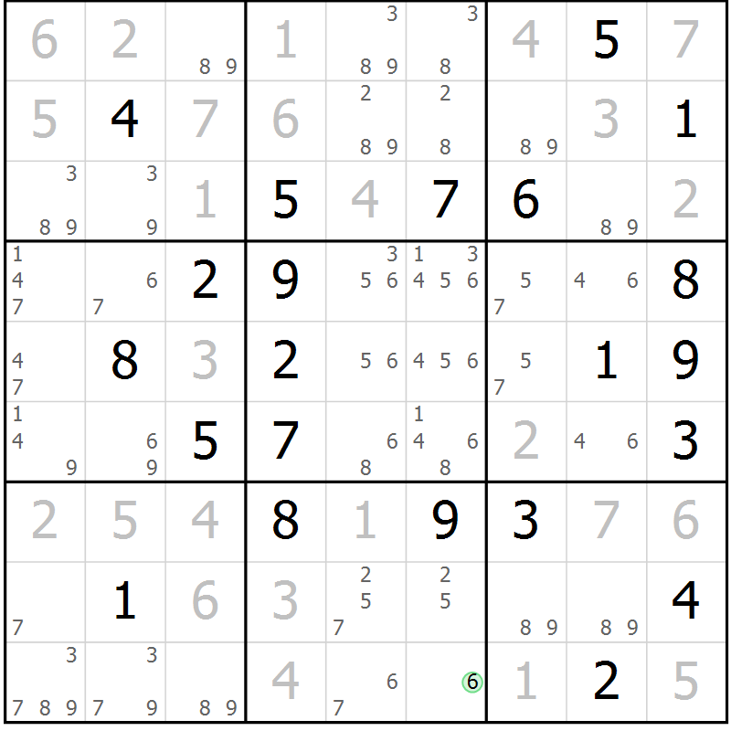 Position des candidats pour la solution de la Gr 17 page 20 du magazine de sudoku Virtuose n° 113