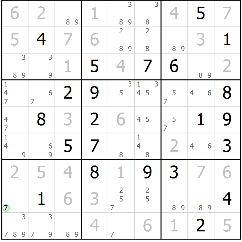 Position des candidats pour la solution de la Gr 17 page 20 du magazine de sudoku Virtuose n° 113