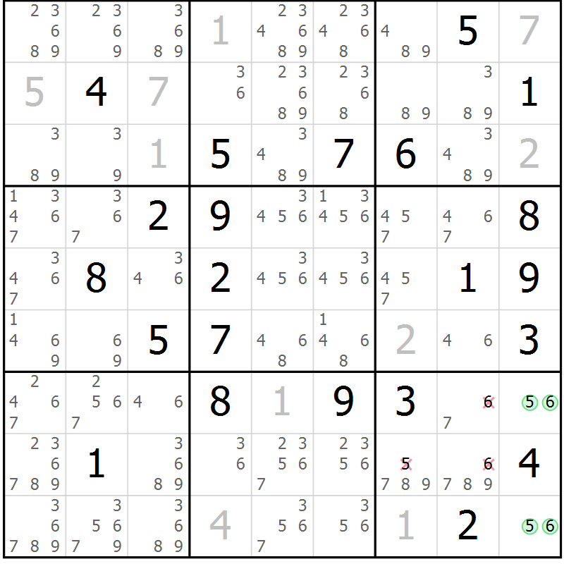Position des candidats pour la solution de la Gr 17 page 20 du magazine de sudoku Virtuose n° 113