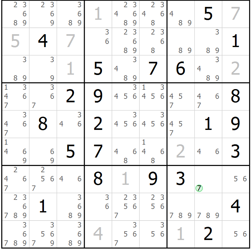 Position des candidats pour la solution de la Gr 17 page 20 du magazine de sudoku Virtuose n° 113