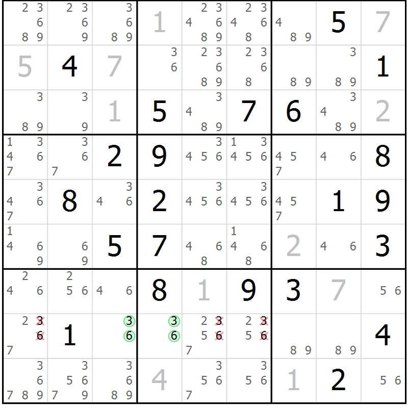 Position des candidats pour la solution de la Gr 17 page 20 du magazine de sudoku Virtuose n° 113