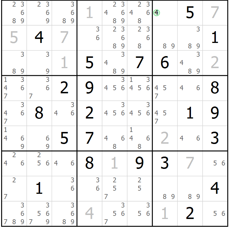 Position des candidats pour la solution de la Gr 17 page 20 du magazine de sudoku Virtuose n° 113