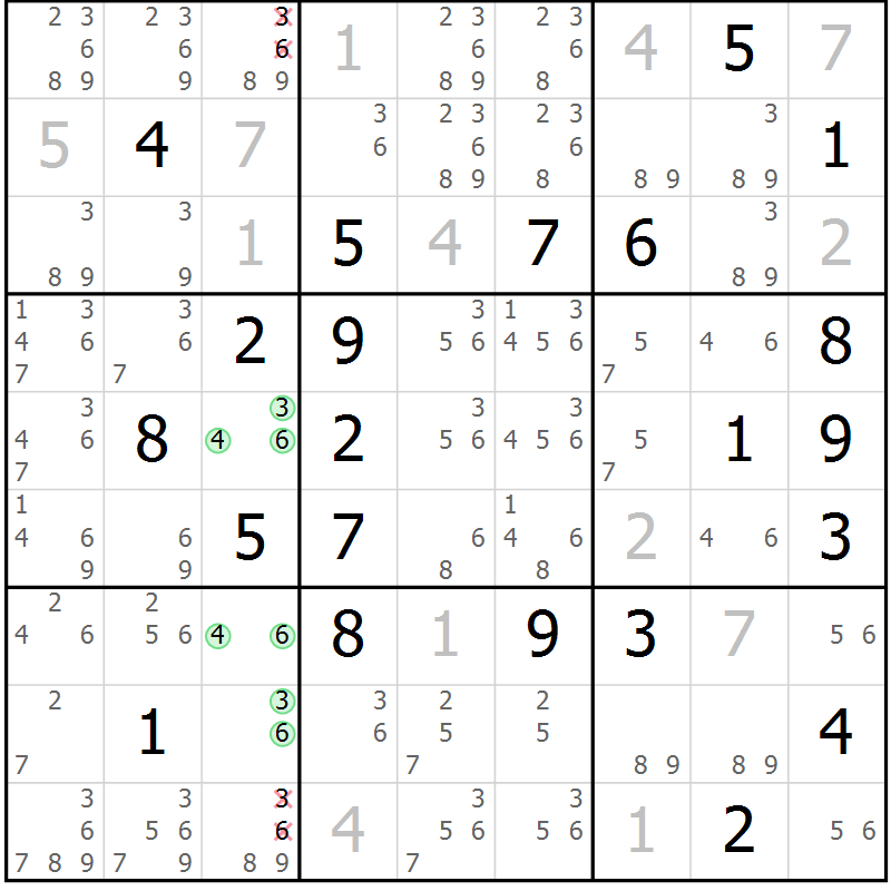 Position des candidats pour la solution de la Gr 17 page 20 du magazine de sudoku Virtuose n° 113