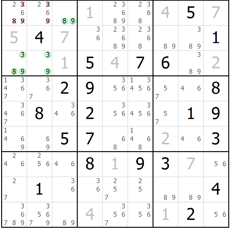 Position des candidats pour la solution de la Gr 17 page 20 du magazine de sudoku Virtuose n° 113