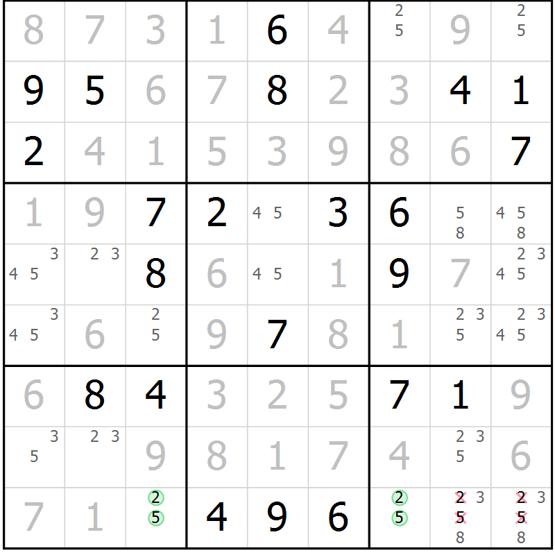 Position des candidats pour la solution de la Gr 18 page 21 du magazine de sudoku Virtuose n° 113