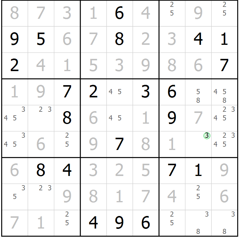 Position des candidats pour la solution de la Gr 18 page 21 du magazine de sudoku Virtuose n° 113