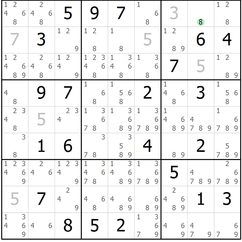 Position des candidats pour la solution de la Gr 19 page 22 du magazine de sudoku Virtuose n° 113