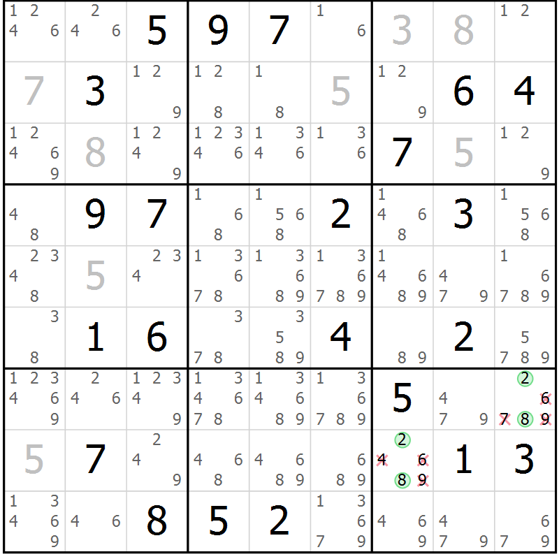 Position des candidats pour la solution de la Gr 19 page 22 du magazine de sudoku Virtuose n° 113