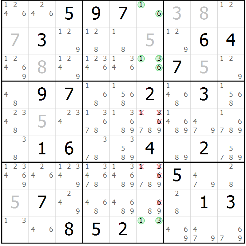 Position des candidats pour la solution de la Gr 19 page 22 du magazine de sudoku Virtuose n° 113