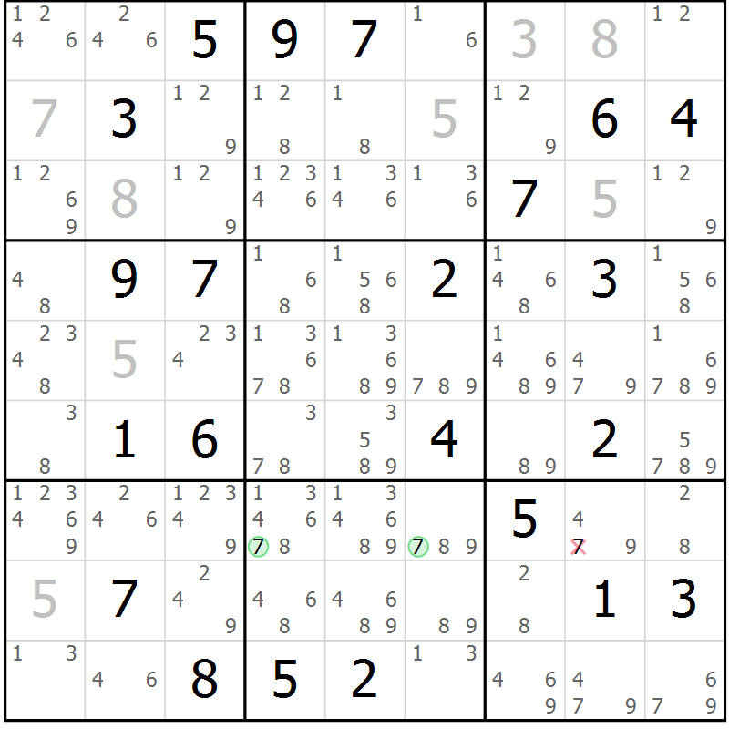 Position des candidats pour la solution de la Gr 19 page 22 du magazine de sudoku Virtuose n° 113