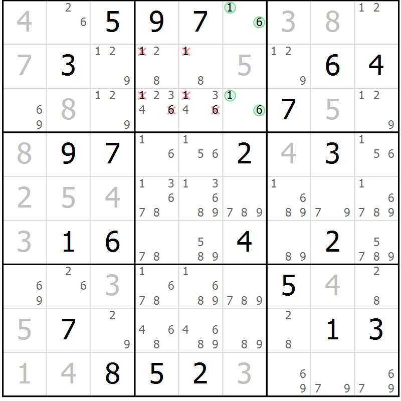 Position des candidats pour la solution de la Gr 19 page 22 du magazine de sudoku Virtuose n° 113