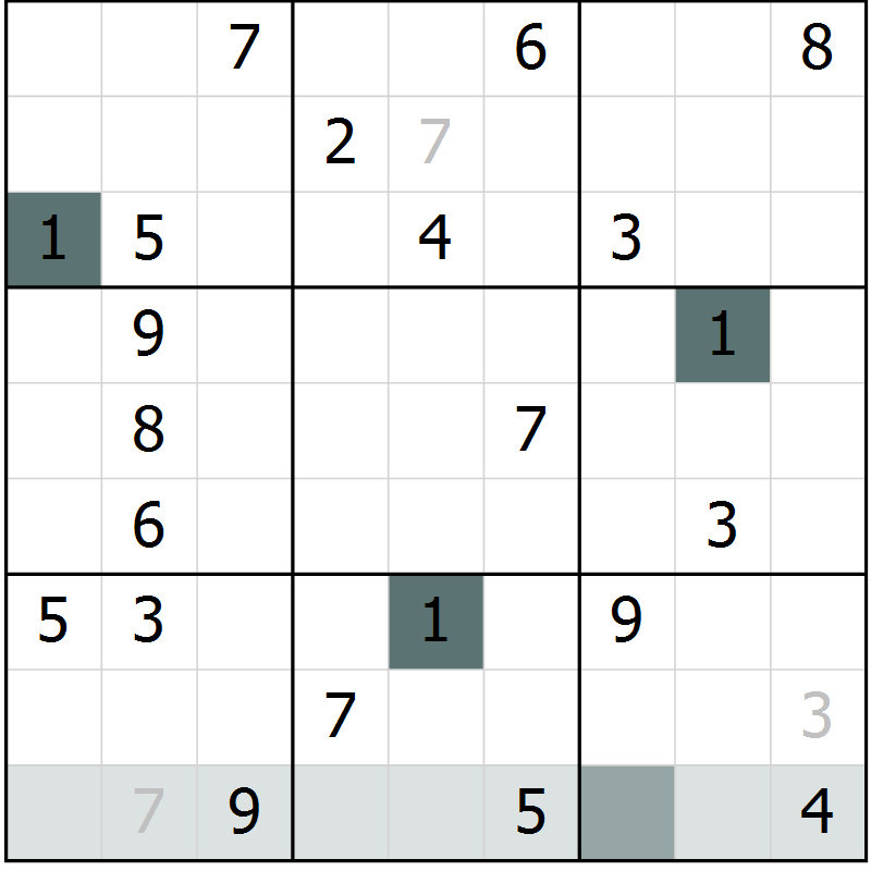 Position des candidats pour la solution de la Gr 2 page 5 du magazine de sudoku Virtuose n° 113