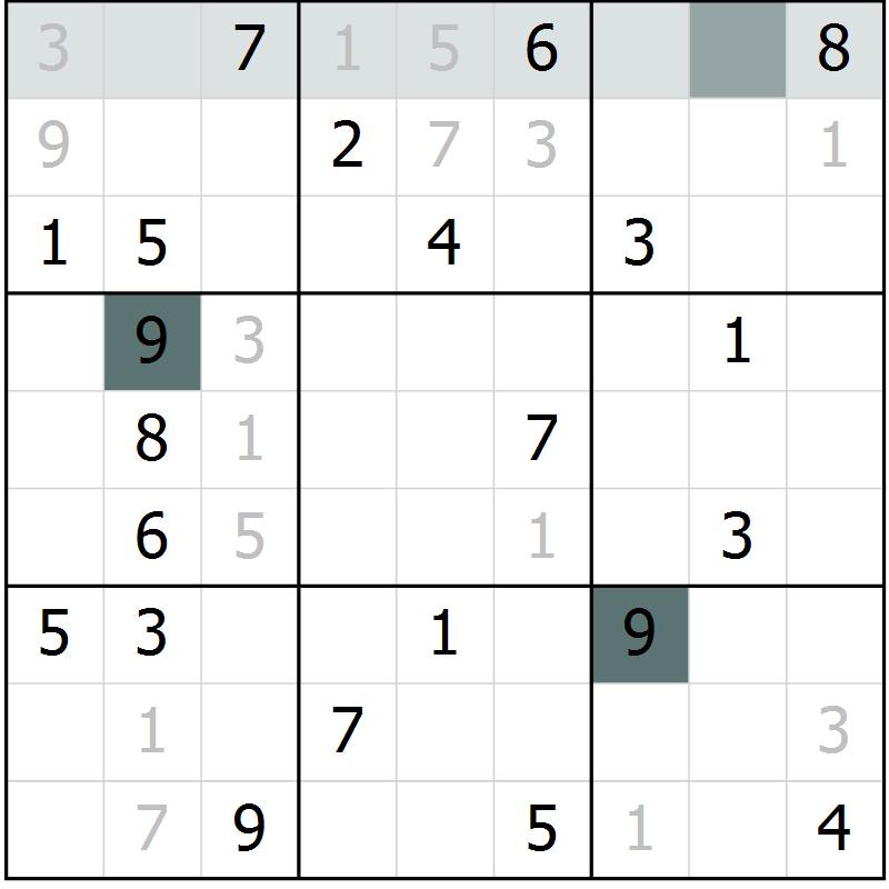Position des candidats pour la solution de la Gr 2 page 5 du magazine de sudoku Virtuose n° 113