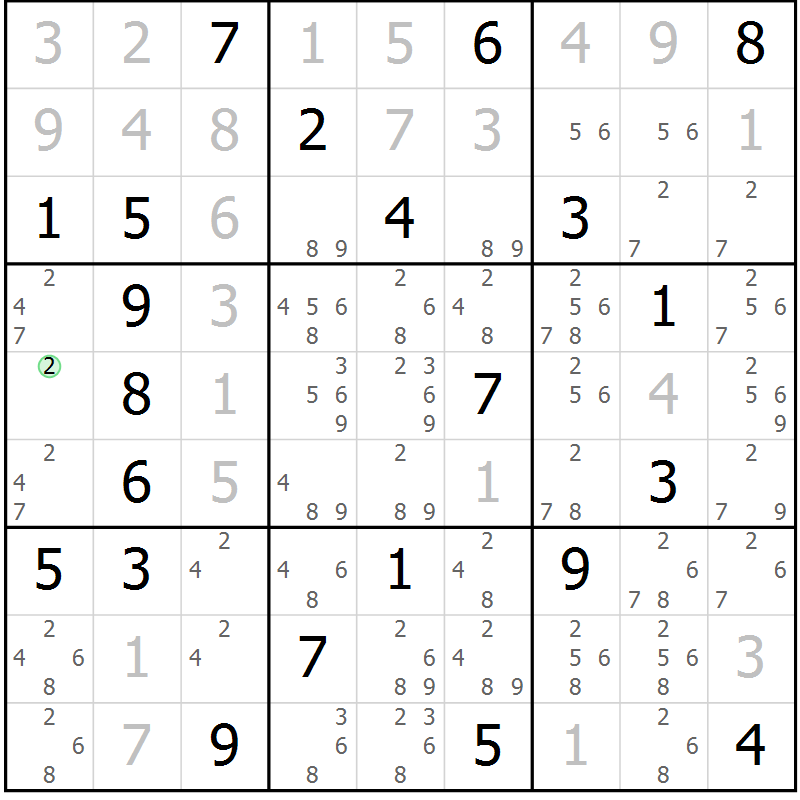 Position des candidats pour la solution de la Gr 2 page 5 du magazine de sudoku Virtuose n° 113