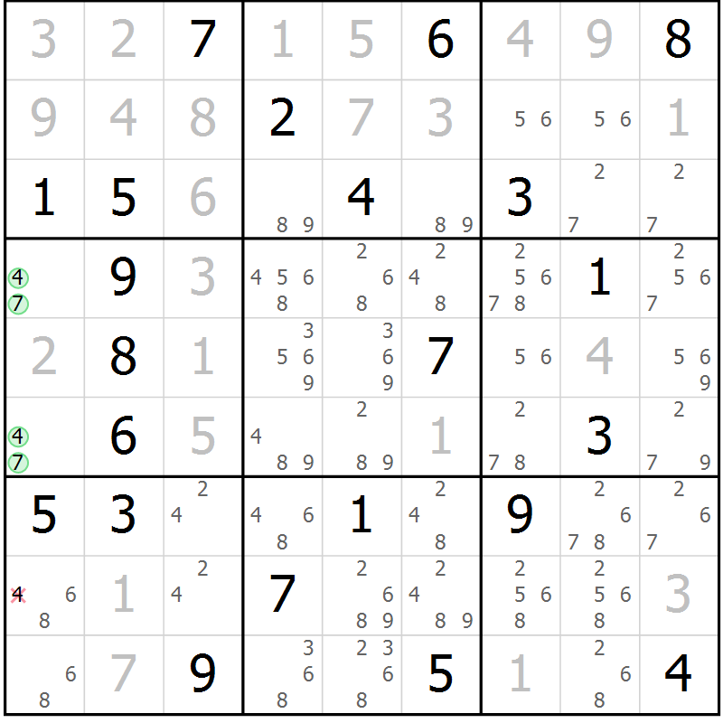 Position des candidats pour la solution de la Gr 2 page 5 du magazine de sudoku Virtuose n° 113