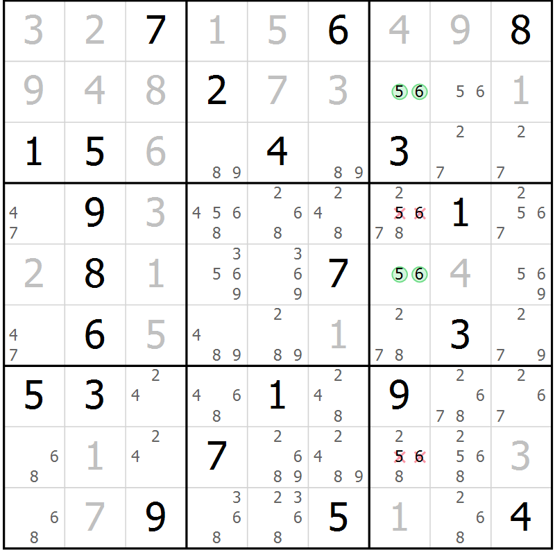 Position des candidats pour la solution de la Gr 2 page 5 du magazine de sudoku Virtuose n° 113