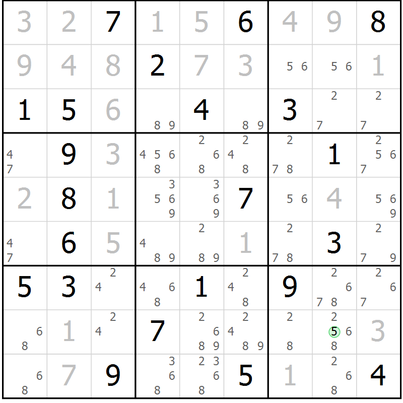 Position des candidats pour la solution de la Gr 2 page 5 du magazine de sudoku Virtuose n° 113