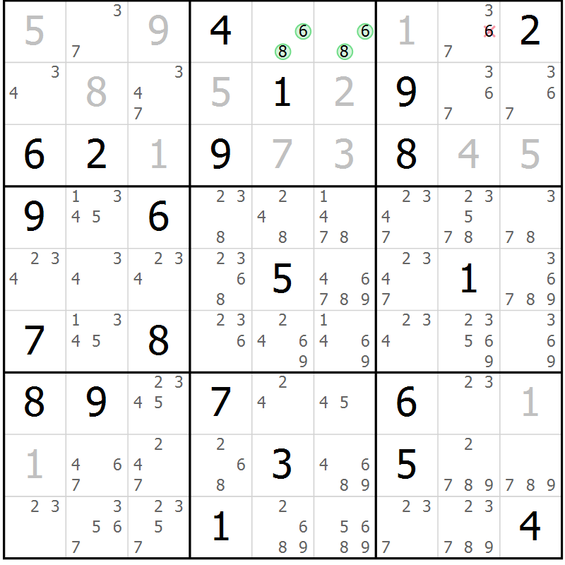Position des candidats pour la solution de la Gr 20 page 23 du magazine de sudoku Virtuose n° 113