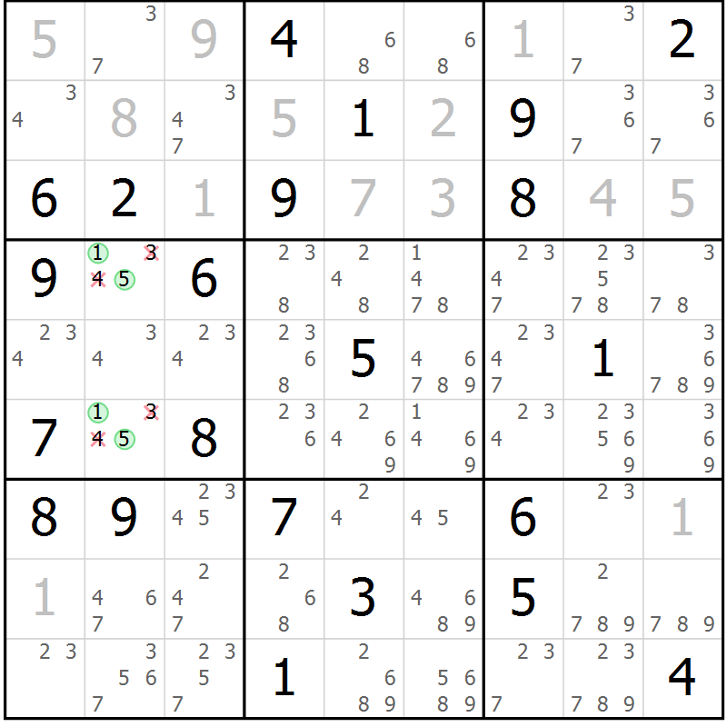 Position des candidats pour la solution de la Gr 20 page 23 du magazine de sudoku Virtuose n° 113