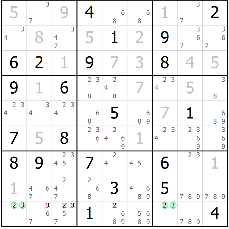 Position des candidats pour la solution de la Gr 20 page 23 du magazine de sudoku Virtuose n° 113