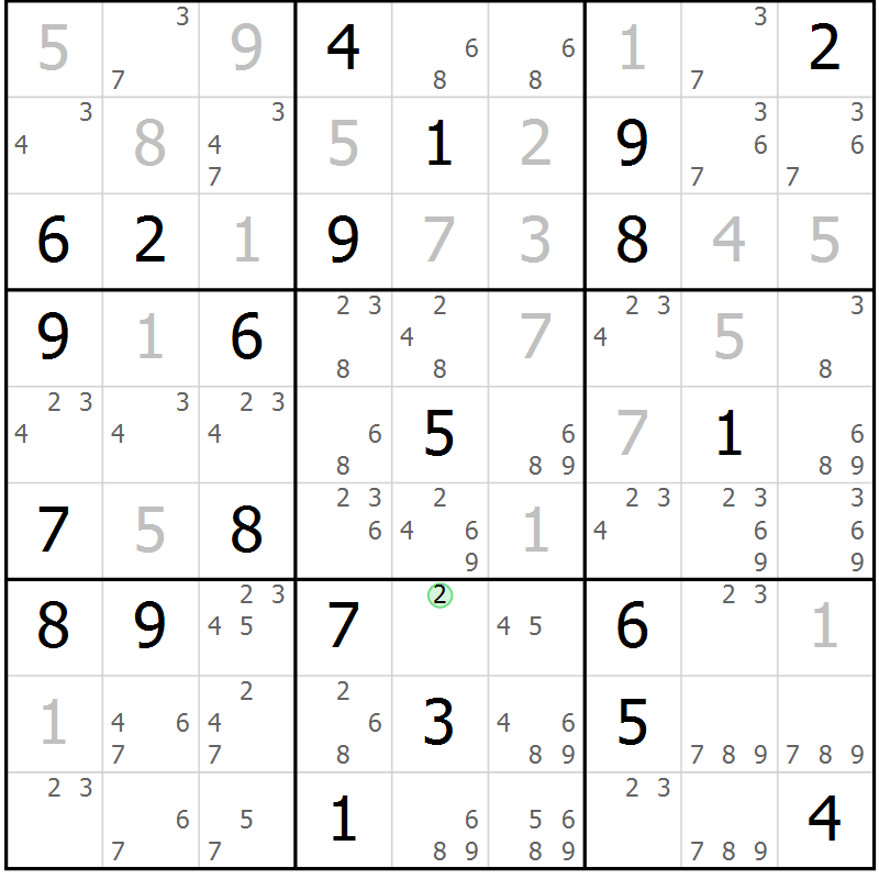 Position des candidats pour la solution de la Gr 20 page 23 du magazine de sudoku Virtuose n° 113