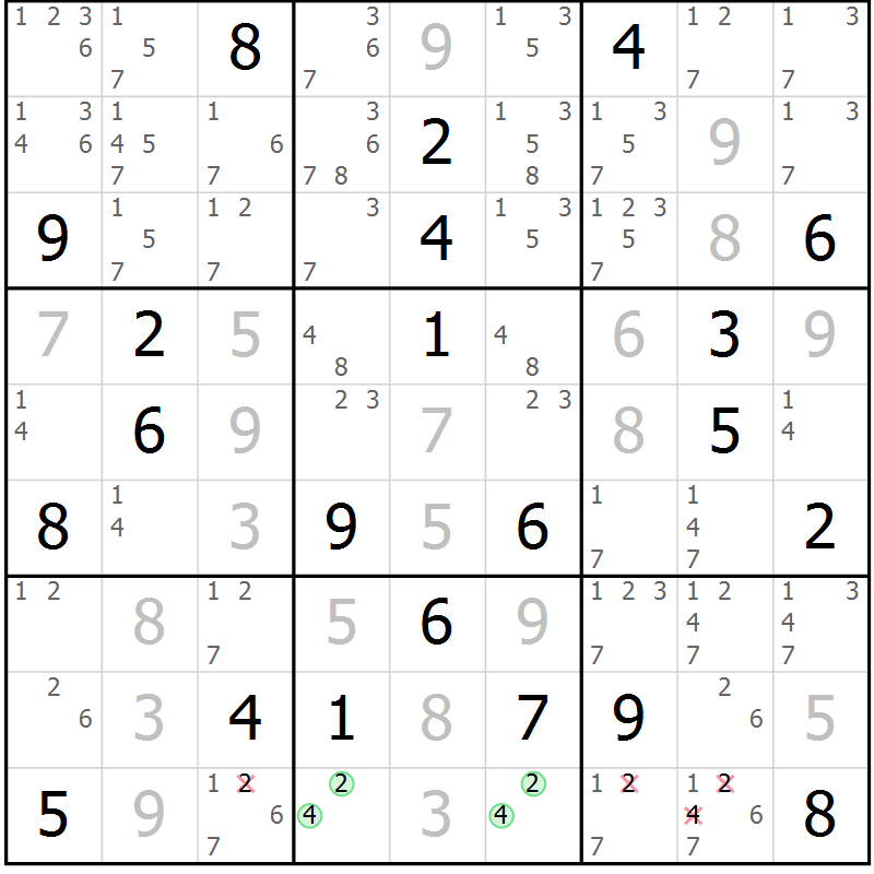 Position des candidats pour la solution de la Gr 21 page 24 du magazine de sudoku Virtuose n° 113