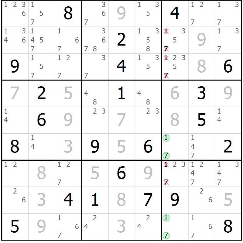 Position des candidats pour la solution de la Gr 21 page 24 du magazine de sudoku Virtuose n° 113