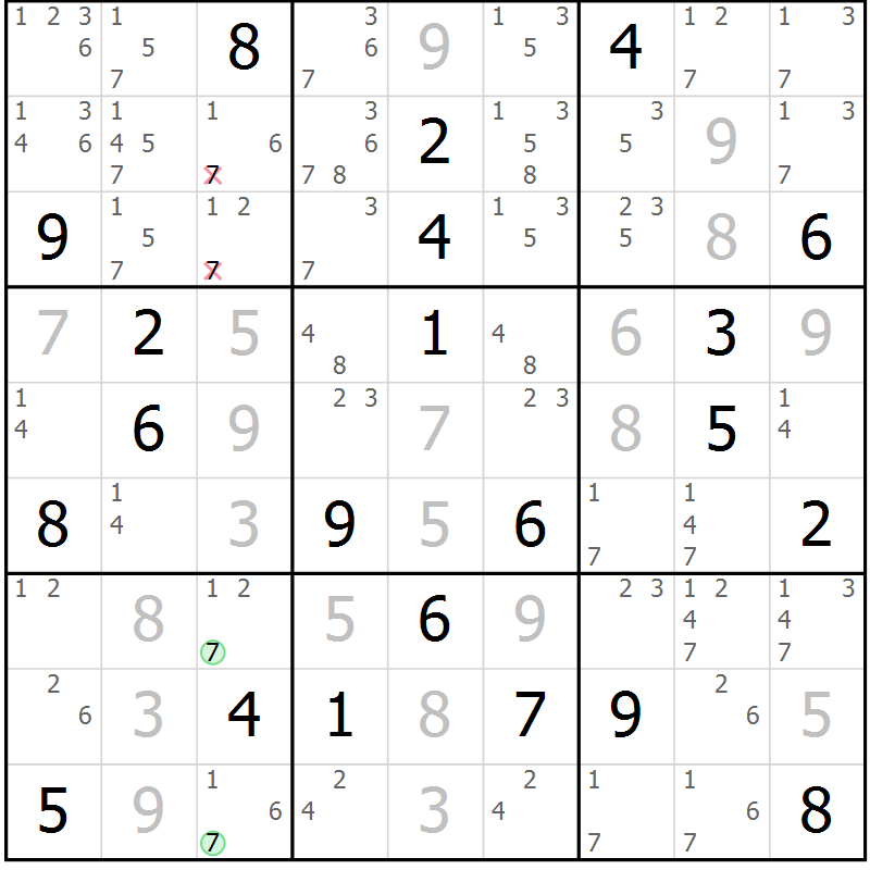 Position des candidats pour la solution de la Gr 21 page 24 du magazine de sudoku Virtuose n° 113
