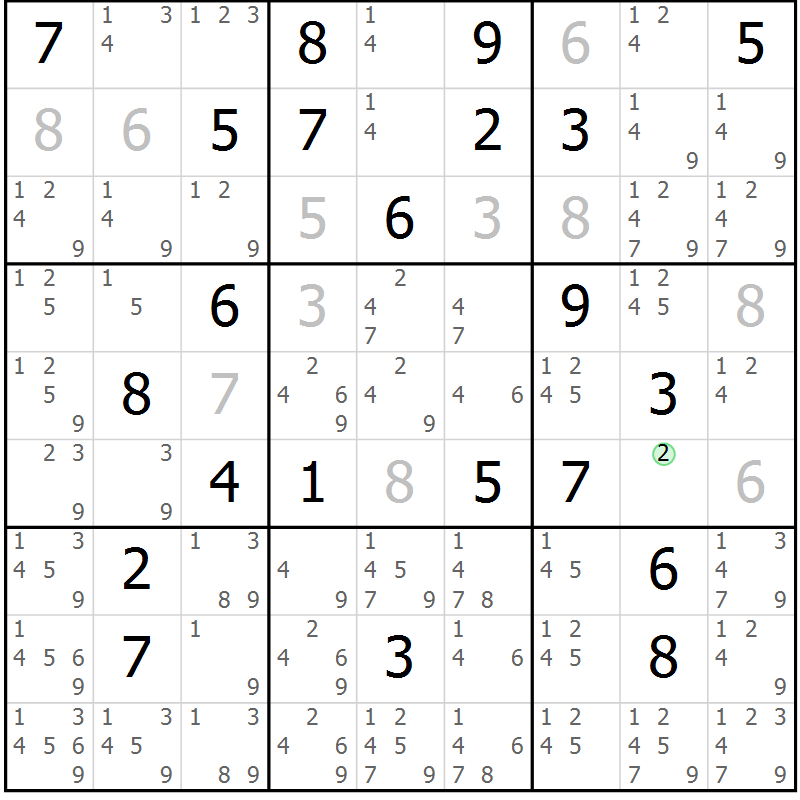 Position des candidats pour la solution de la Gr 22 page 25 du magazine de sudoku Virtuose n° 113
