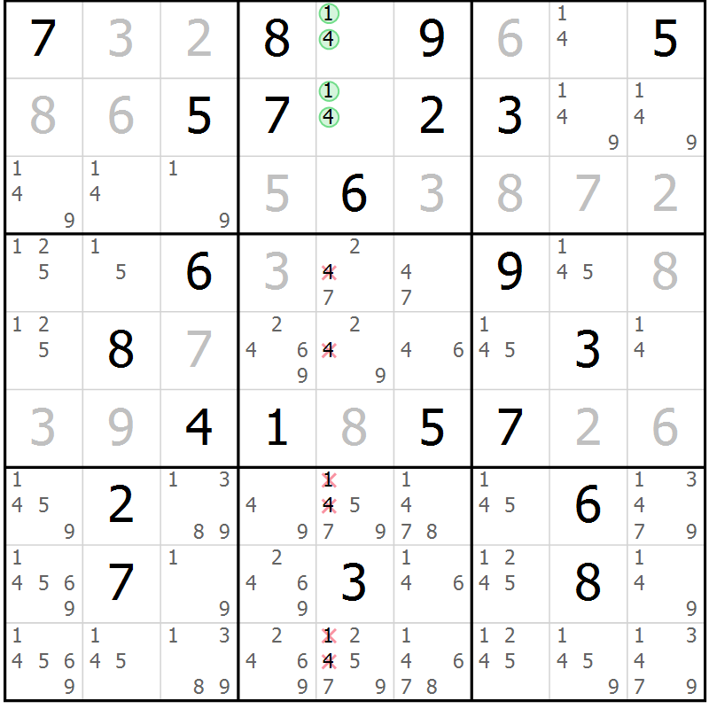 Position des candidats pour la solution de la Gr 22 page 25 du magazine de sudoku Virtuose n° 113