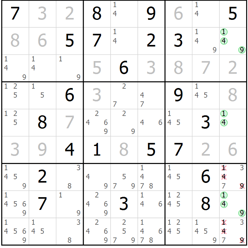 Position des candidats pour la solution de la Gr 22 page 25 du magazine de sudoku Virtuose n° 113