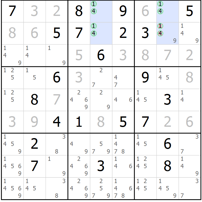 Position des candidats pour la solution de la Gr 22 page 25 du magazine de sudoku Virtuose n° 113