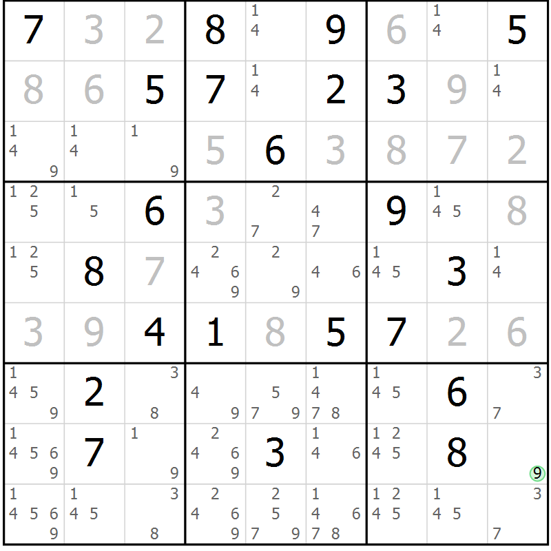 Position des candidats pour la solution de la Gr 22 page 25 du magazine de sudoku Virtuose n° 113