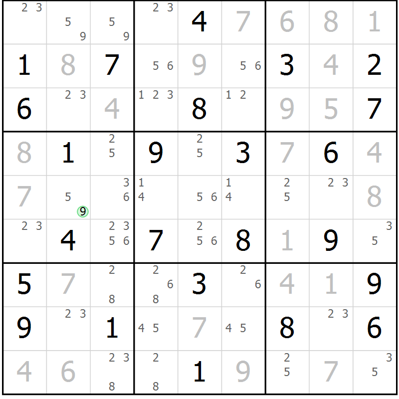 Position des candidats pour la solution de la Gr 23 page 26 du magazine de sudoku Virtuose n° 113