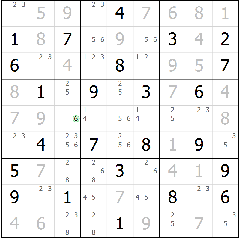 Position des candidats pour la solution de la Gr 23 page 26 du magazine de sudoku Virtuose n° 113