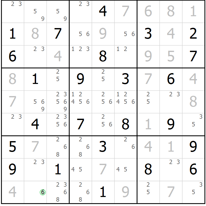 Position des candidats pour la solution de la Gr 23 page 26 du magazine de sudoku Virtuose n° 113