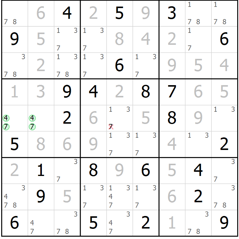Position des candidats pour la solution de la Gr 24 page 27 du magazine de sudoku Virtuose n° 113
