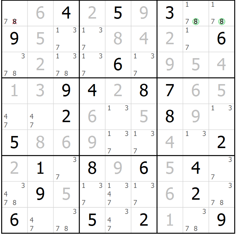 Position des candidats pour la solution de la Gr 24 page 27 du magazine de sudoku Virtuose n° 113