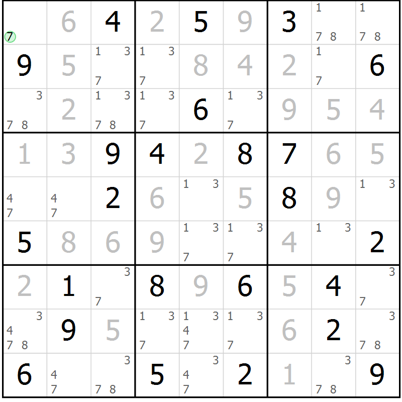 Position des candidats pour la solution de la Gr 24 page 27 du magazine de sudoku Virtuose n° 113