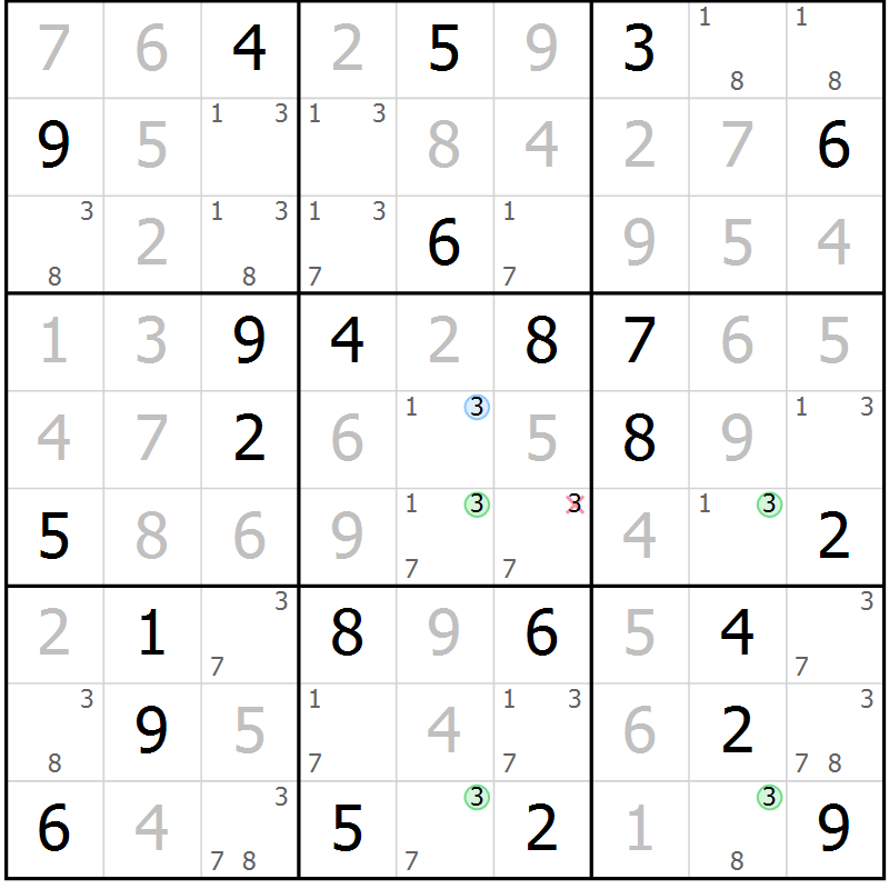 Position des candidats pour la solution de la Gr 24 page 27 du magazine de sudoku Virtuose n° 113