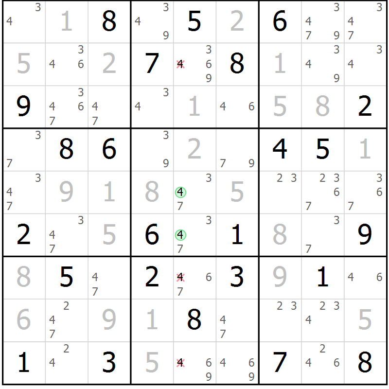 Position des candidats pour la solution de la Gr 25 page 28 du magazine de sudoku Virtuose n° 113