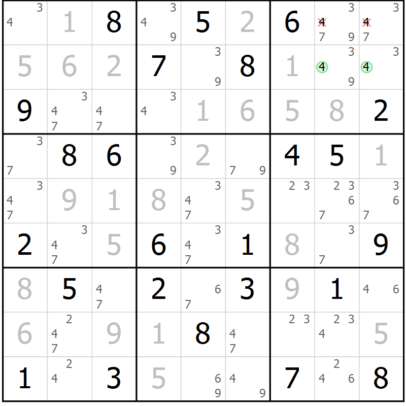 Position des candidats pour la solution de la Gr 25 page 28 du magazine de sudoku Virtuose n° 113