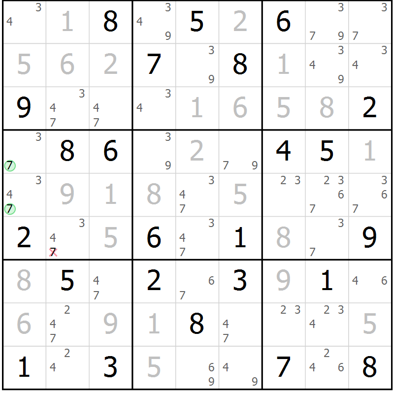 Position des candidats pour la solution de la Gr 25 page 28 du magazine de sudoku Virtuose n° 113